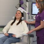 Clinician checking in warmly with a patient mid-session, reflecting how to help someone with depression without pushing them